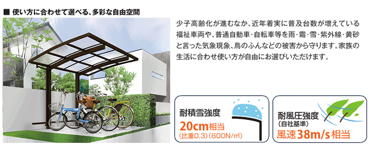 うのにもお得な サイクルポート DIY 自転車置き場 間口2m ×屋根奥行5.6